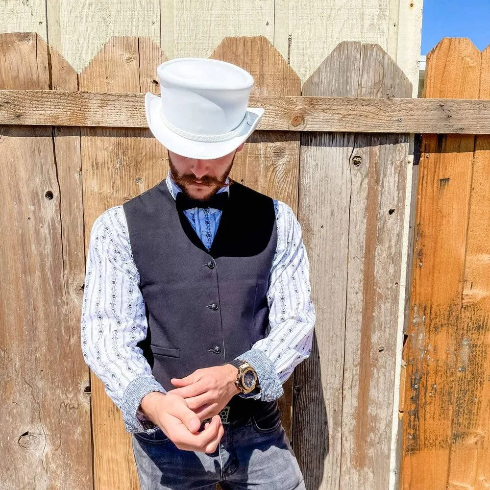 Ghost Rider | Mens White Leather Top Hat