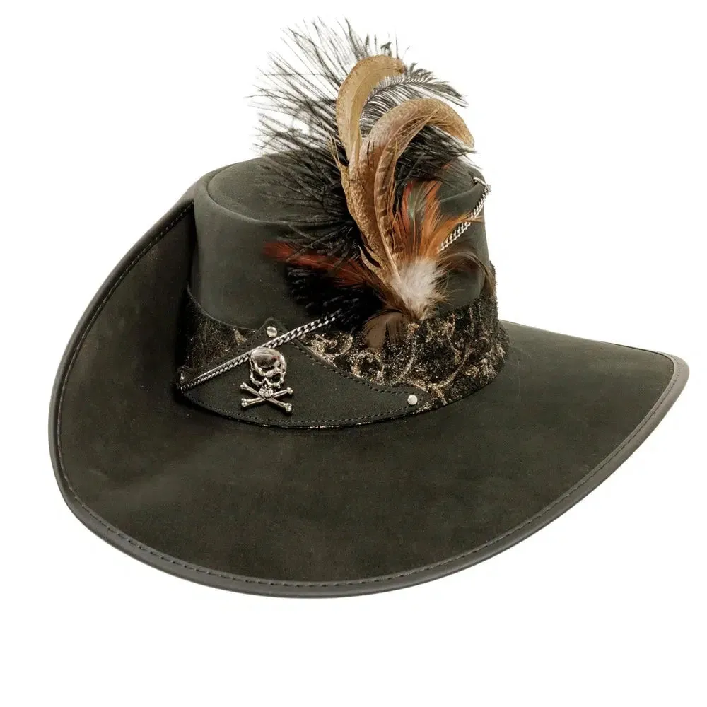 Hook | Womens Black Suede Leather Cavalier Hat