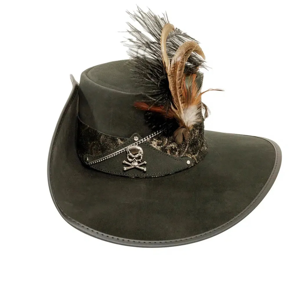 Hook | Womens Black Suede Leather Cavalier Hat