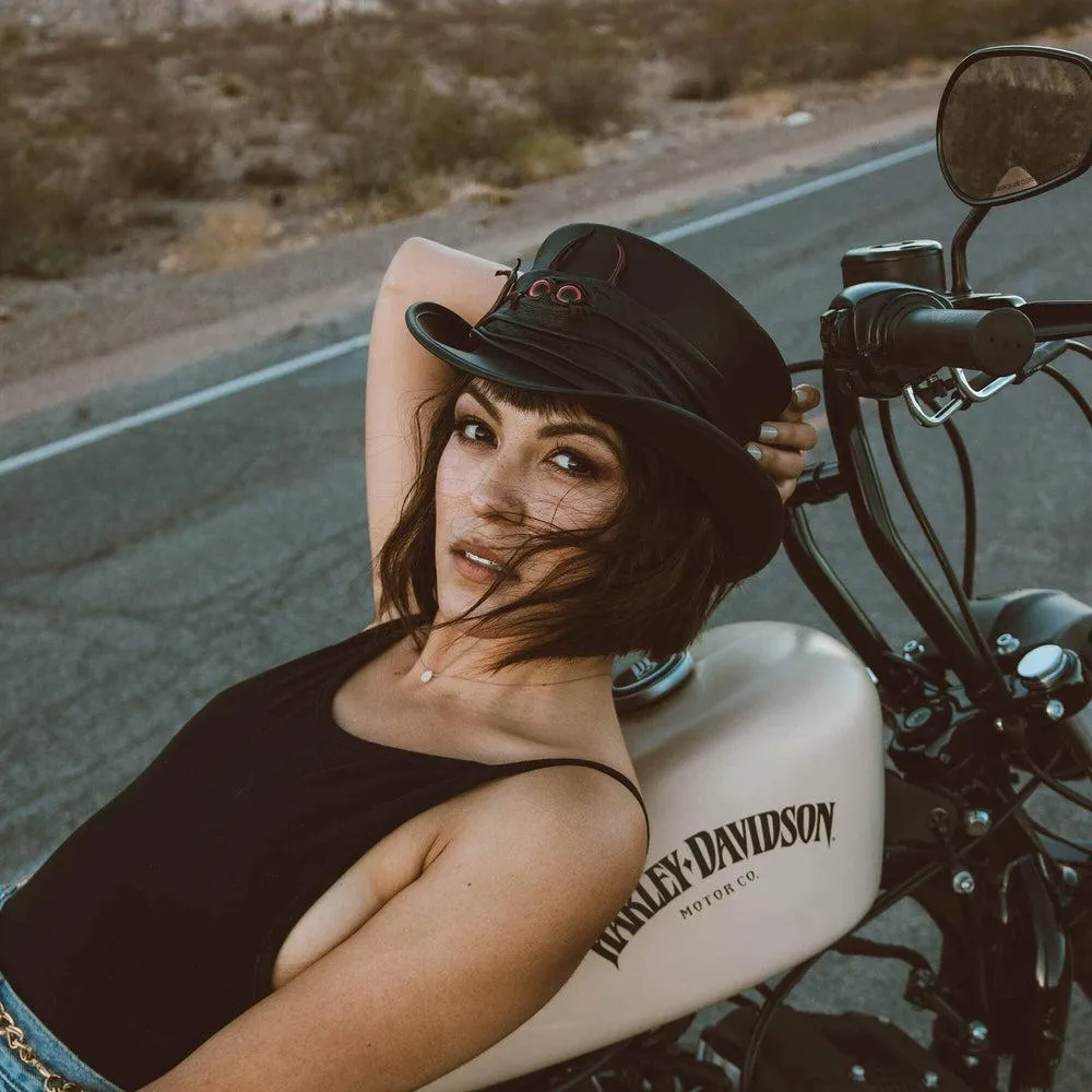 Marlow Lil Evil | Womens Leather Top Hat with Lil Evil Hat Band