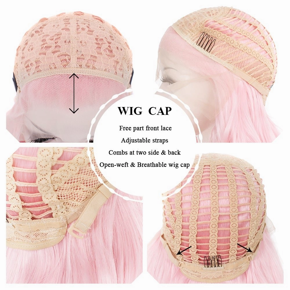 Mary Jane - Pink Long Wavy Synthetic Lace Front Wig