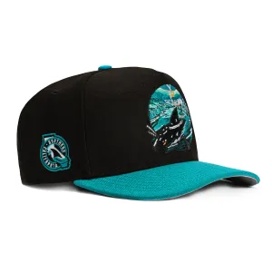 New Era 9Fifty A-Frame San Jose Sharks Logo Patch Open Water Snapback Hat - Black. Teal