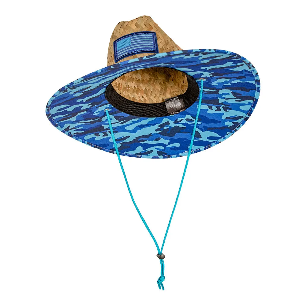 Under Brim Straw Hat | Aqua Blue Military Camo