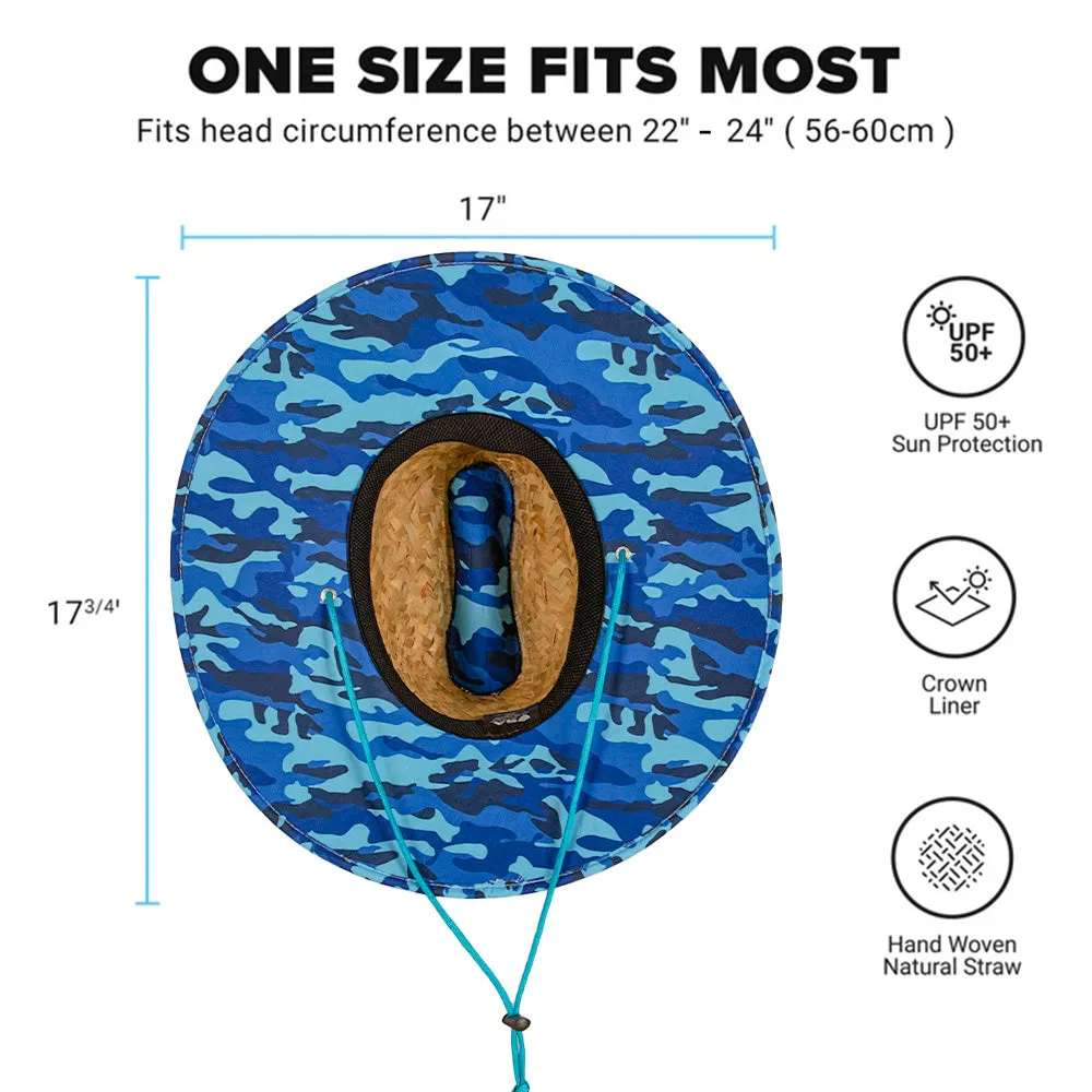 Under Brim Straw Hat | Aqua Blue Military Camo