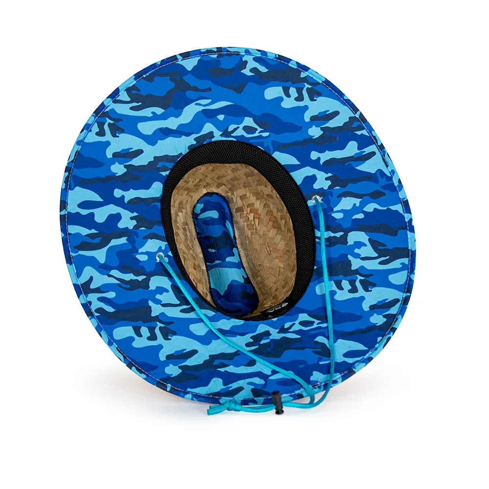 Under Brim Straw Hat | Aqua Blue Military Camo
