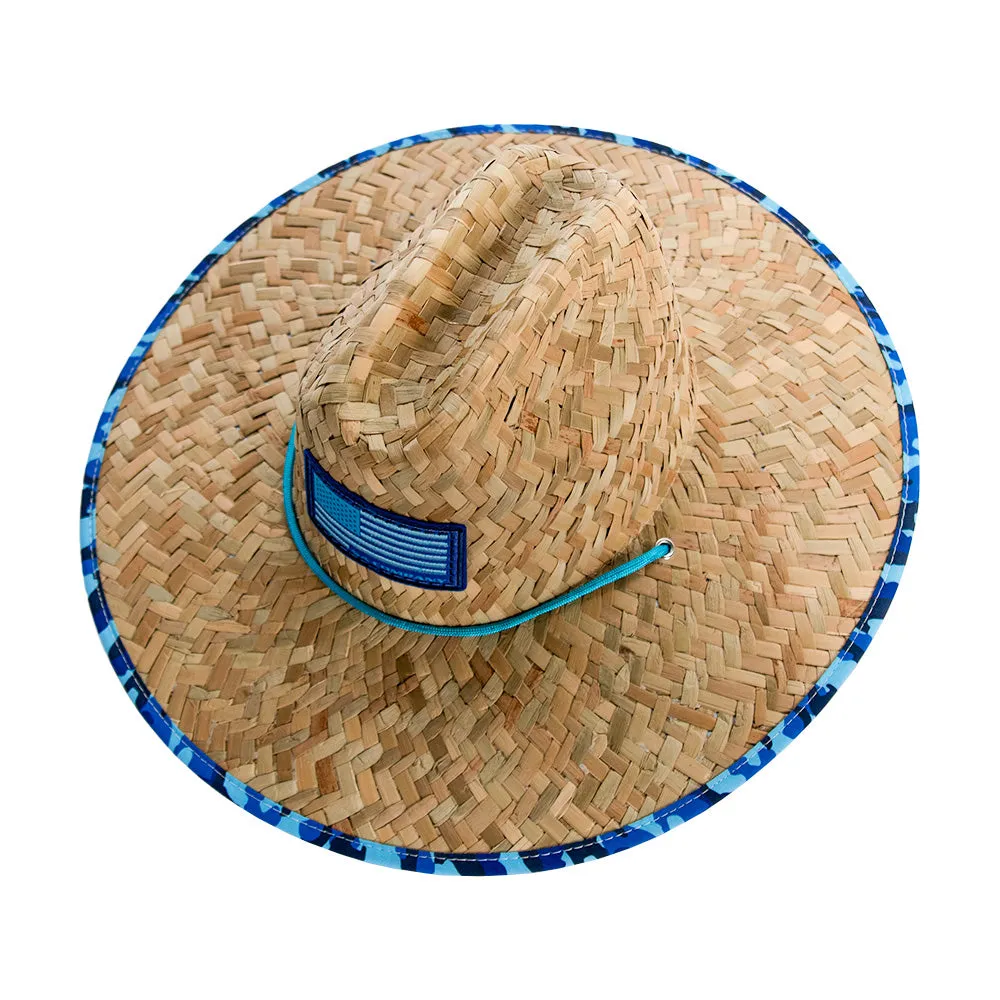 Under Brim Straw Hat | Aqua Blue Military Camo