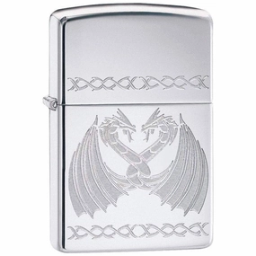 Zippo Windproof Lighter - Dancing Dragons Refillable Chrome Finish Metal | 29988