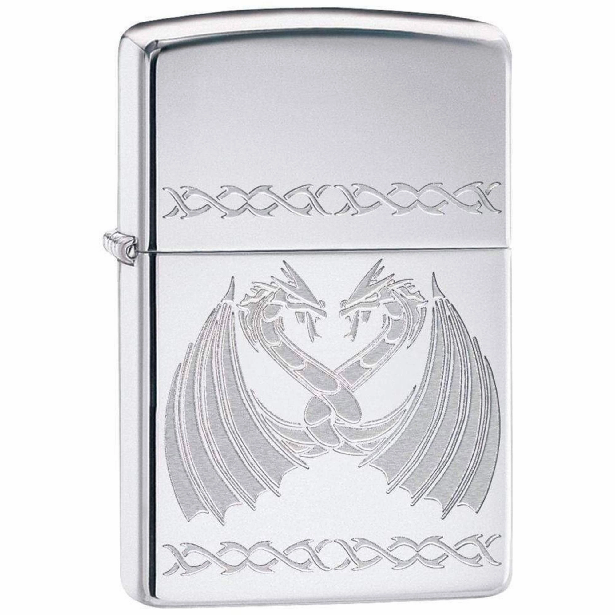 Zippo Windproof Lighter - Dancing Dragons Refillable Chrome Finish Metal | 29988