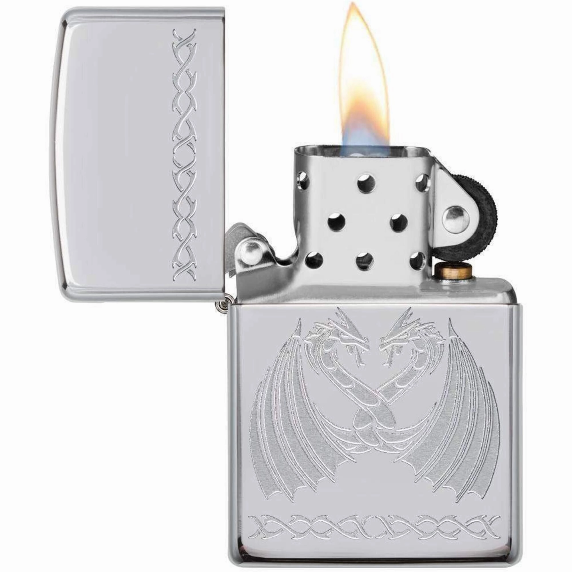 Zippo Windproof Lighter - Dancing Dragons Refillable Chrome Finish Metal | 29988